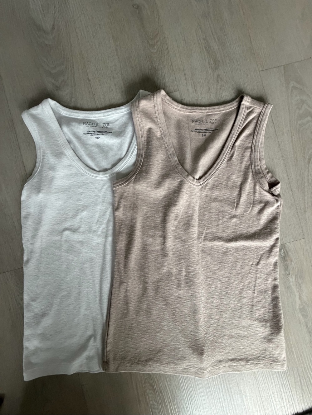 Rachel Zoe Cotton V-Neck Tank Tops in White and Light Taupe